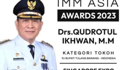 PJ Bupati Tulangbawang Drs Qudrotul Ikhwan MM, Raih The Best Leader Public Service di IMM Asia Awards 2023